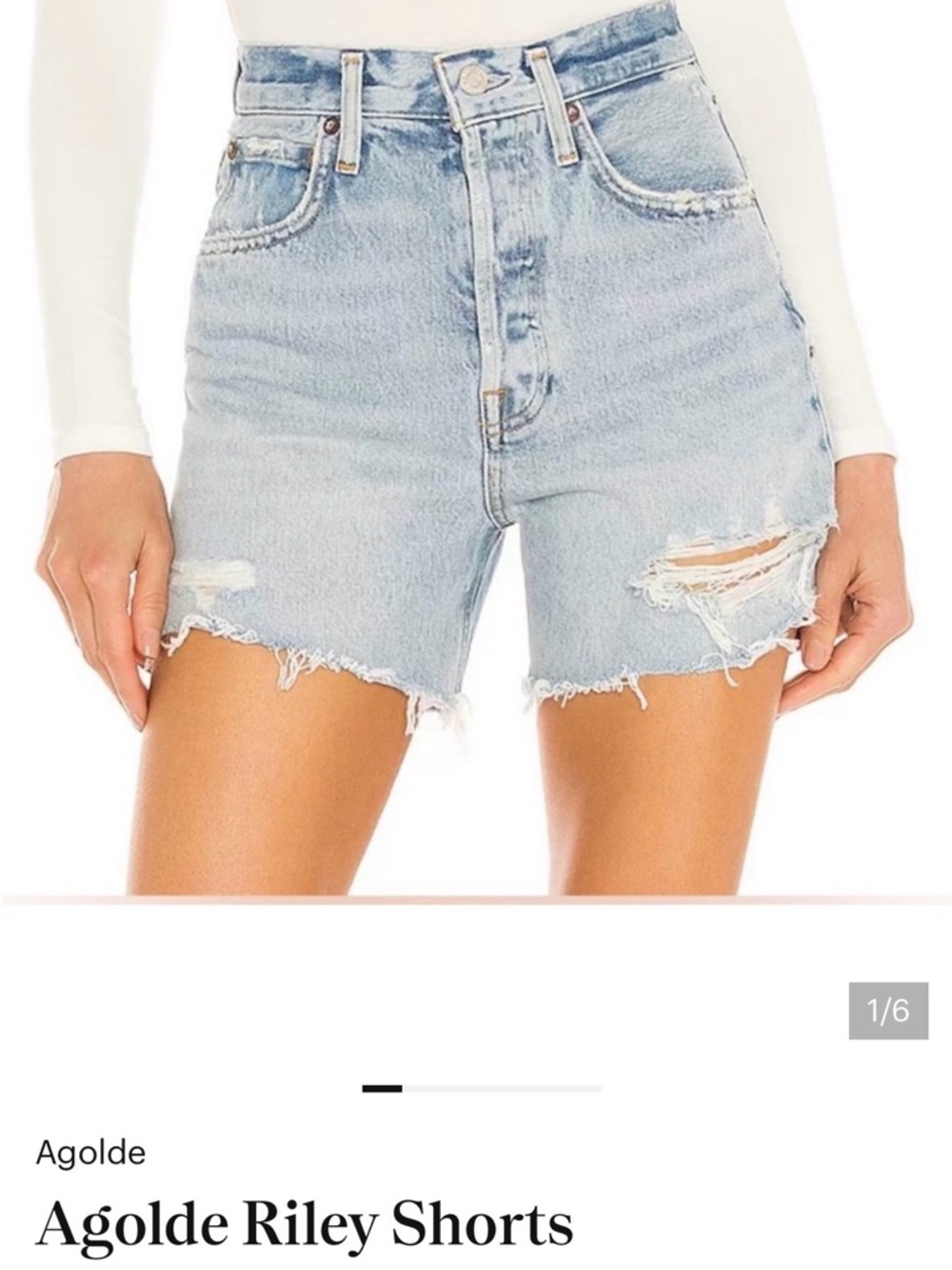 Agolde Riley Distressed High-Rise Light Blue Denim Shorts